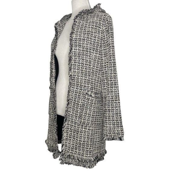 Laundry by Shelli Segal Hooded Boucle Jacket Size Small Fringed Hem Edges Cuff - Picture 6 of 12